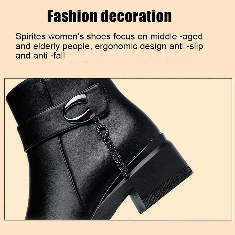 Heidi-Mode | Damen Echtes Leder Metall Schnalle Samt Stiefel