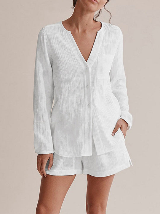 Heidi-Mode | Notched Langarm-Top und Shorts-Set