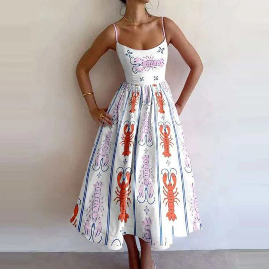 Heidi Mode | Einfarbiges Kleid mit U-Ausschnitt und Strapsen