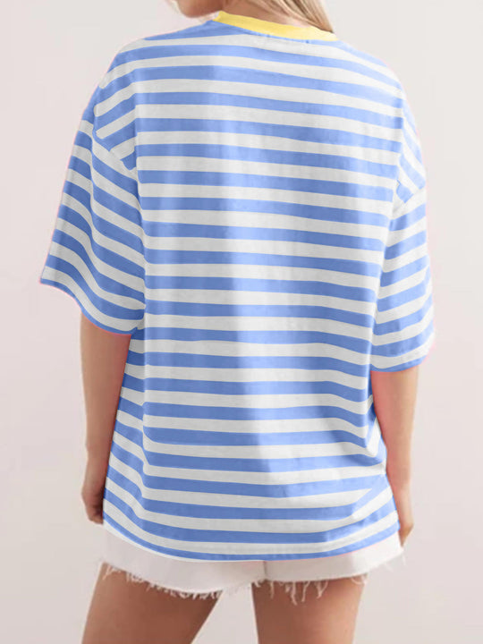 Heidi-Mode | Gestreiftes Rundhals-Halbarm-T-Shirt
