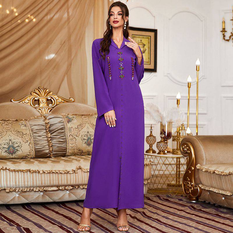 Heidi-Mode | Handgefertigter Strass Kapuzen Weinrote Femme Djellaba Frauen Abaya Kaftan Kleid Jalaba