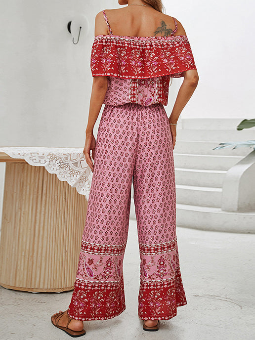 Heidi-Mode | Damen Jumpsuits Sling Off Shoulder Print Breite Beine Jumpsuit