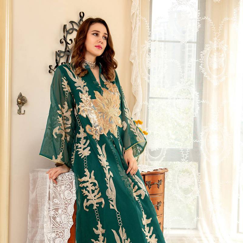 Heidi-Mode | Eid Luxus Kaftan Kaftan Kleid Jalabiya mit Pailletten Bestickt