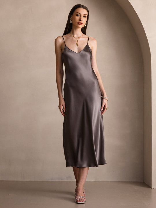 Heidi-Mode | Lange Seidenkleid mit Spaghetti-Träger