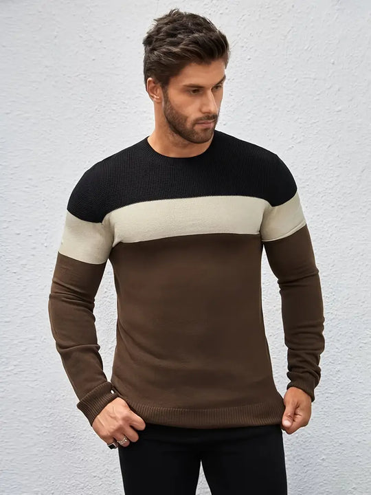 Heidi-Mode Voller Ärmel 3 Tone Stylish Herren Pullover