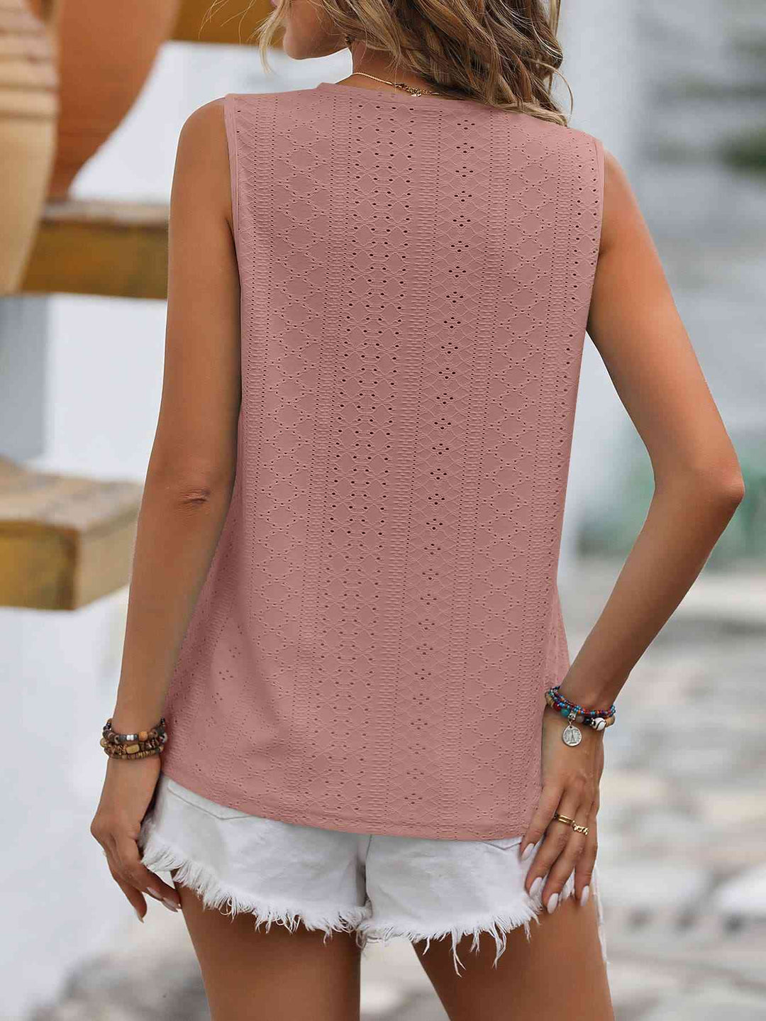 Heidi-Mode | Gespaltene Spitze V-Ausschnitt Ärmelloses Shirt