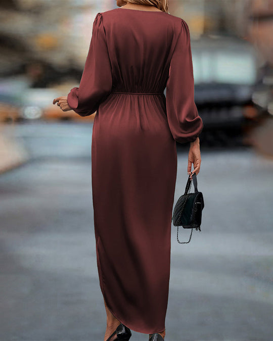 Heidi-Mode | V-Ausschnitt Kleid mit Laternenärmel für Damen