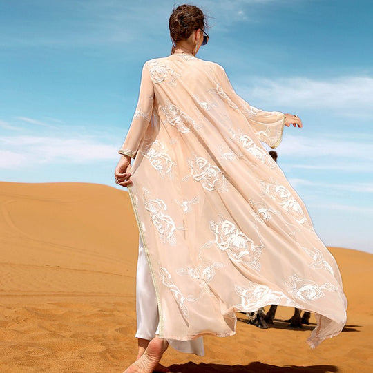 Heidi-Mode | 2 Teile Set Stickerei Strickpullover Offene Abaya Kleid für Frauen Abendveranstaltung