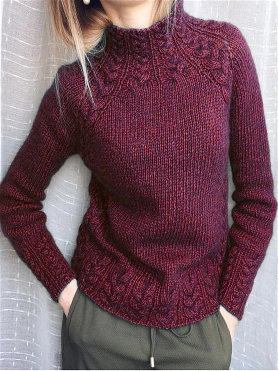 Heidi-Mode | Damen Pullover Solid Rollkragen Leinen Muster Strickpullover