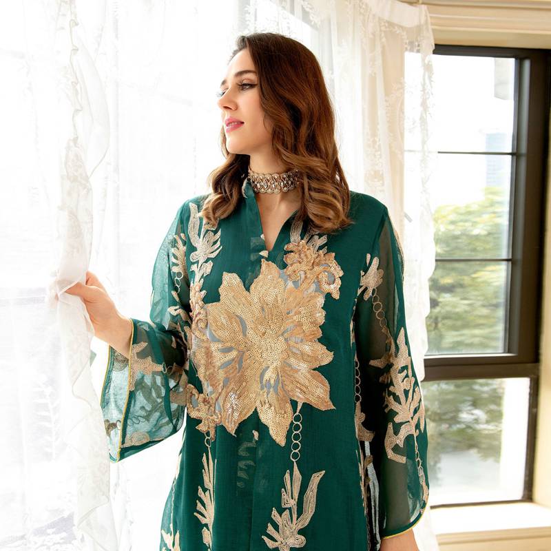 Heidi-Mode | Eid Luxus Kaftan Kaftan Kleid Jalabiya mit Pailletten Bestickt