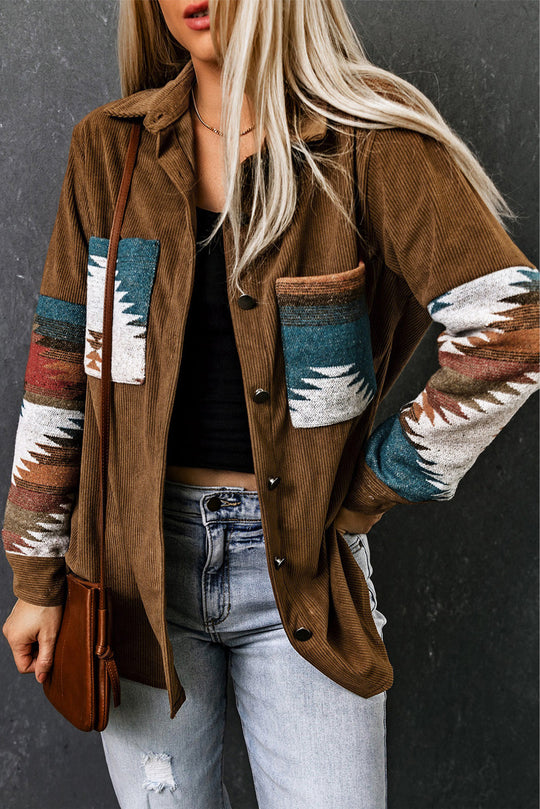 Cordjacke Mit Aztekenmuster