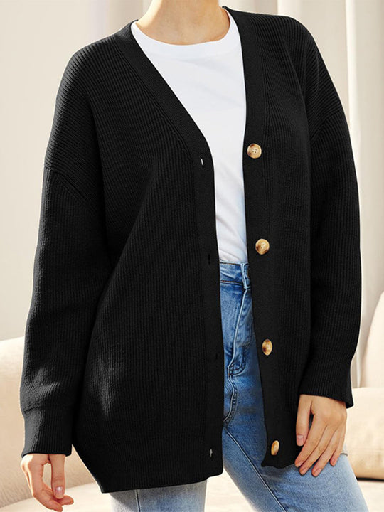 Heidi-Mode | Knopfverschluss V-Ausschnitt Langarm Cardigan