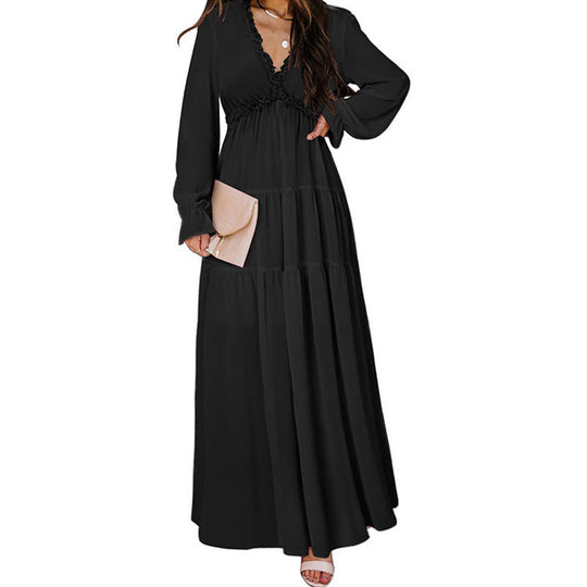 Heidi-Mode | Druck Kleid mit Langen Ärmeln und V-Ausschnitt