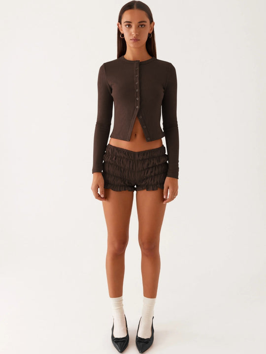Heidi Mode | Einfarbige schmal geschnittene lange Strickjacke