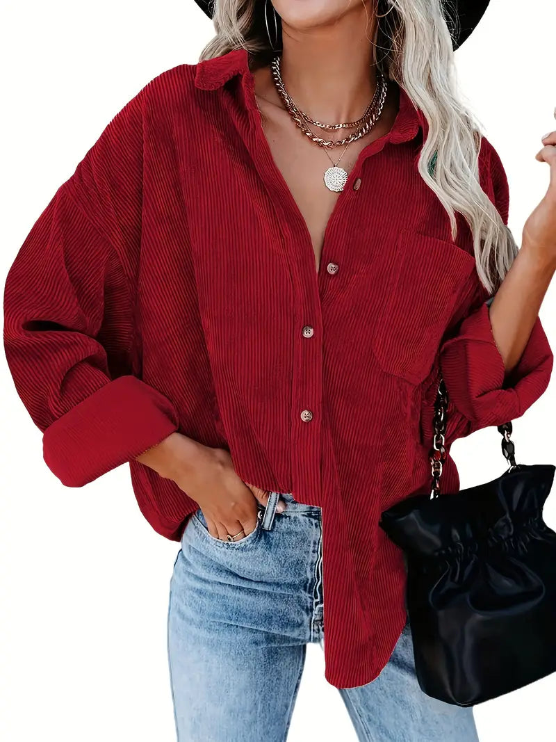 Heidi-Mode | Cordhemd Langarm Bluse für Frauen