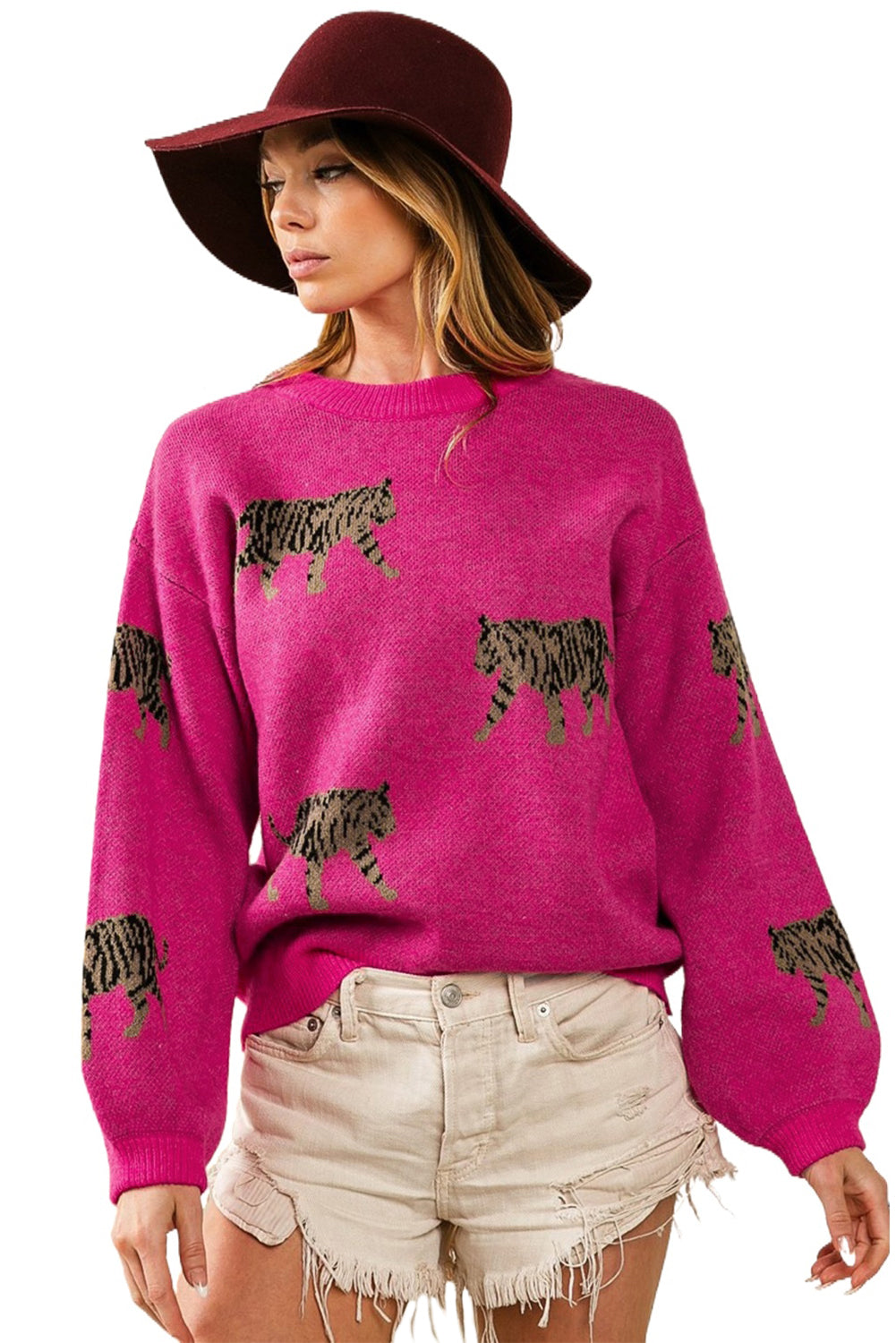 Rot Fierce Animal Pattern Casual Pullover Gestrickt