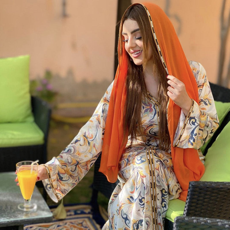 Heidi-Mode | Eid Blomster Druck Muslimisches Mädchen Kaftan Kleid