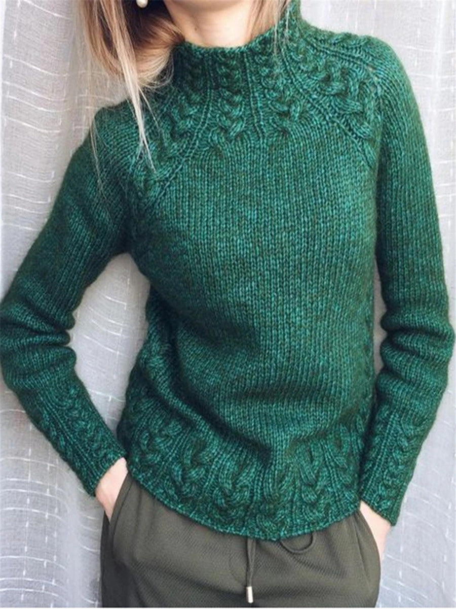 Heidi-Mode | Damen Pullover Solid Rollkragen Leinen Muster Strickpullover
