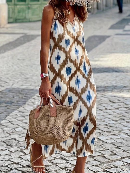 ärmelloses Kleid mit Ikat-Print