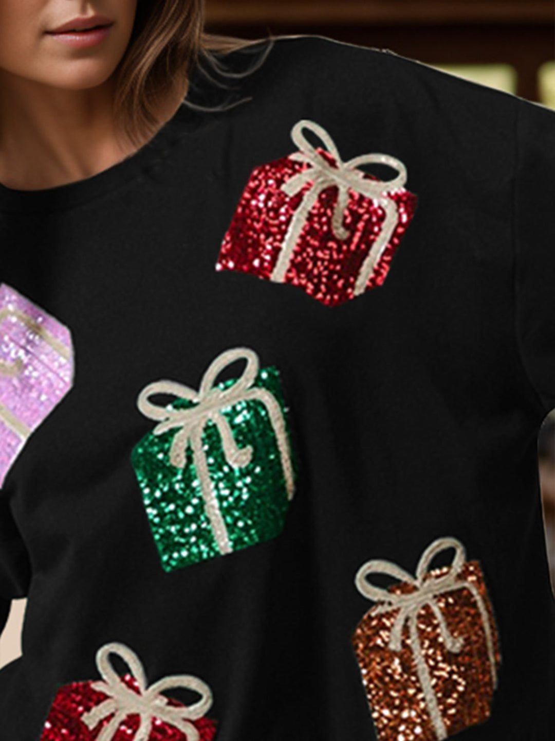 Heidi-Mode | Pailletten Geschenkbox Langarm Sweatshirt