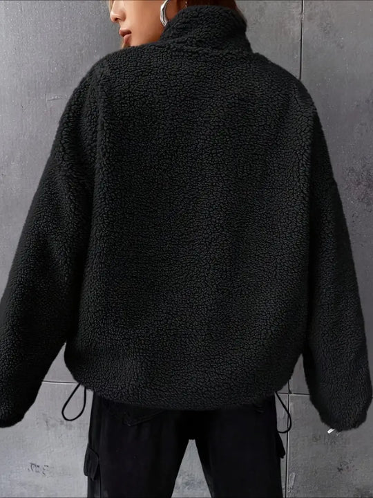 Lockere Passform Teddyjacke mit Reißverschluss, stilvolle Tropfenschulter