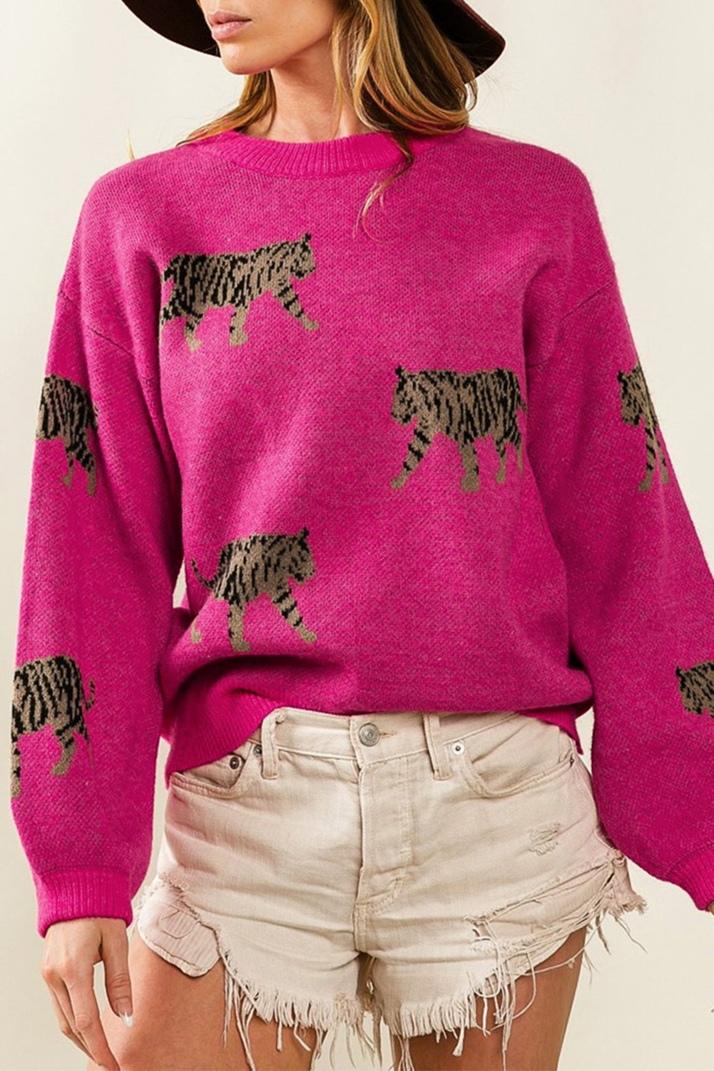 Rot Fierce Animal Pattern Casual Pullover Gestrickt