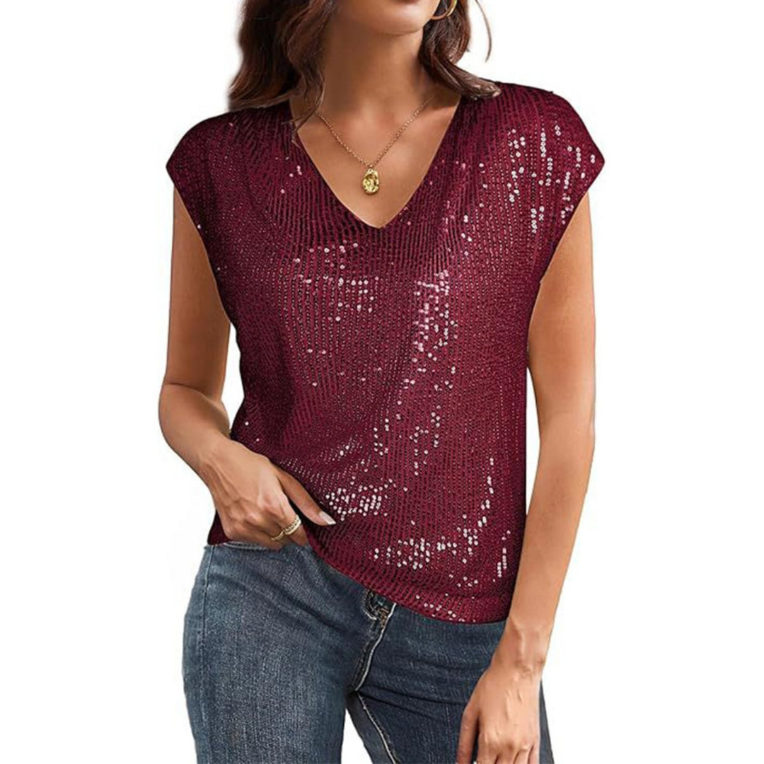 Heidi Mode | Damen Sexy V-Ausschnitt Pailletten Perlglanz Weste