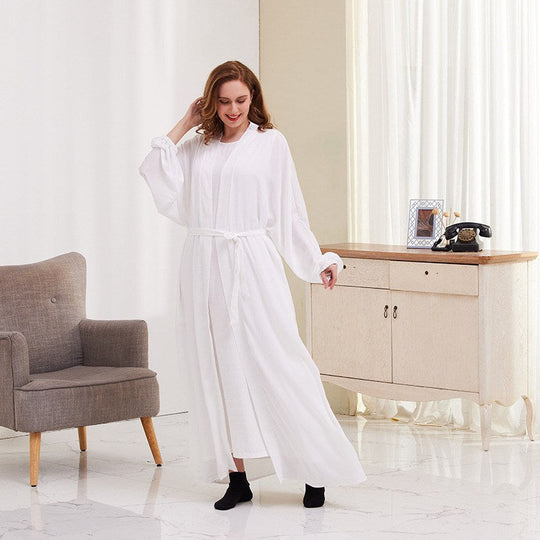 Heidi-Mode | 8 Farboptionen Satin Laternenärmel Offene Abaya Kleid Muslimische Dubai Frauen
