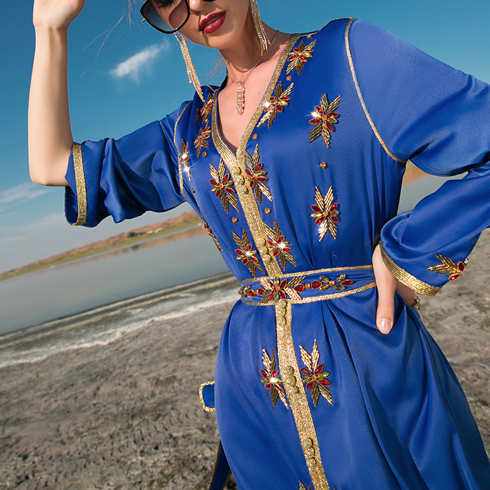 Heidi-Mode | Eid Kleid Arab Dubai Handgenäht Rhinestone Kaftan Kleid für Damen