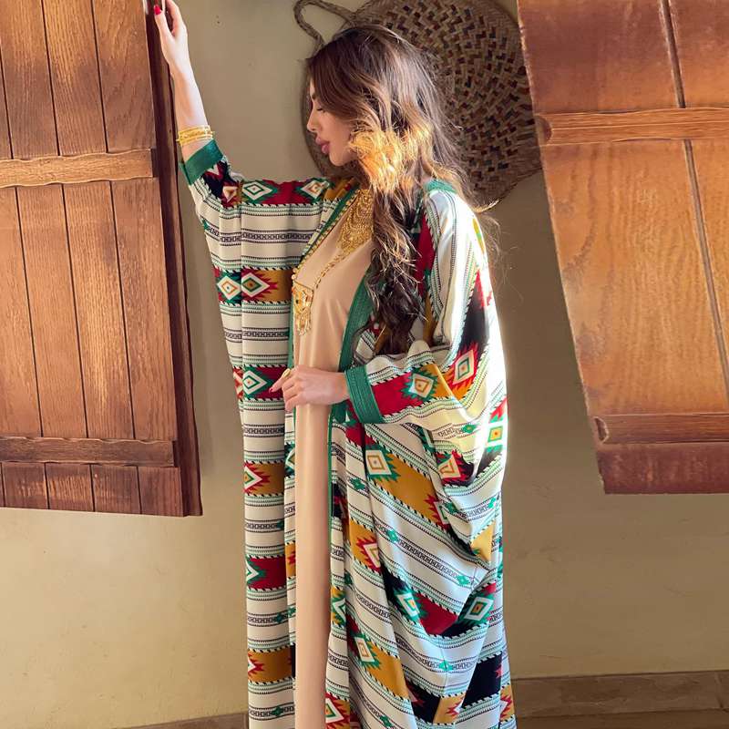 Heidi-Mode | Muslimische Frauen 2 Teilig Set Batman Ärmel Offen Abaya Kleid