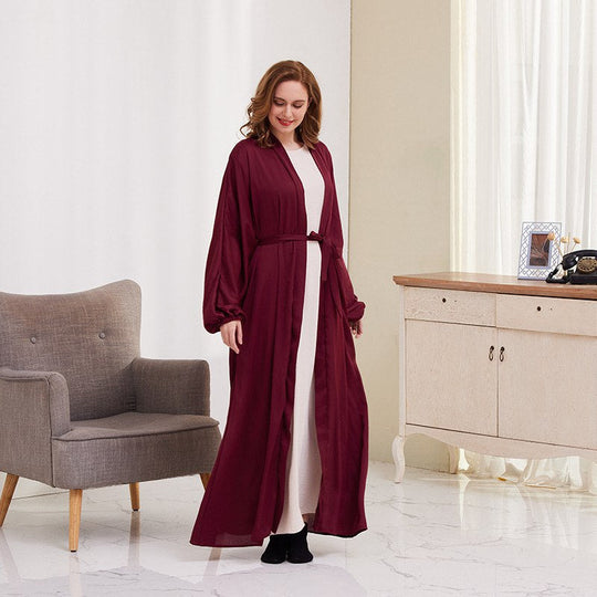 Heidi-Mode | 8 Farboptionen Satin Laternenärmel Offene Abaya Kleid Muslimische Dubai Frauen