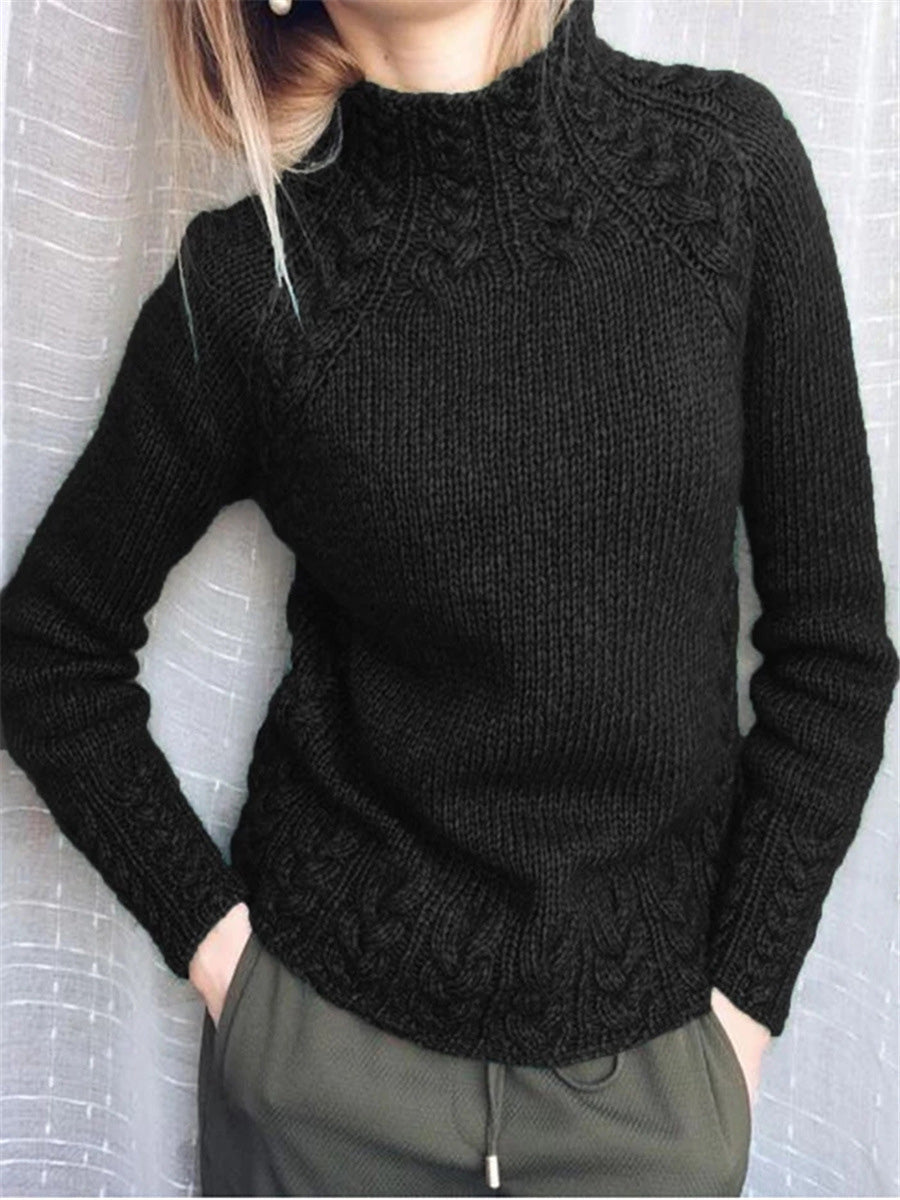 Heidi-Mode | Damen Pullover Solid Rollkragen Leinen Muster Strickpullover