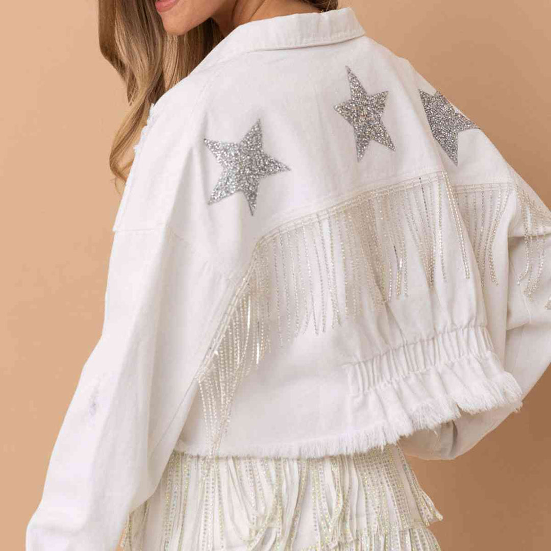 Heidi-Mode | Star Raw Hem Fransen Detail Denimjacke