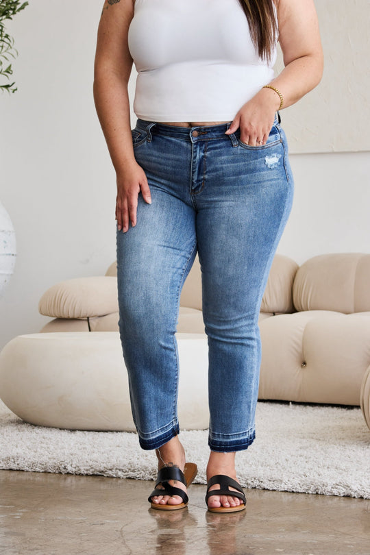 Heidi-Mode | Judy Blue Vollgröße Release Saum Cropped Bootcut Jeans