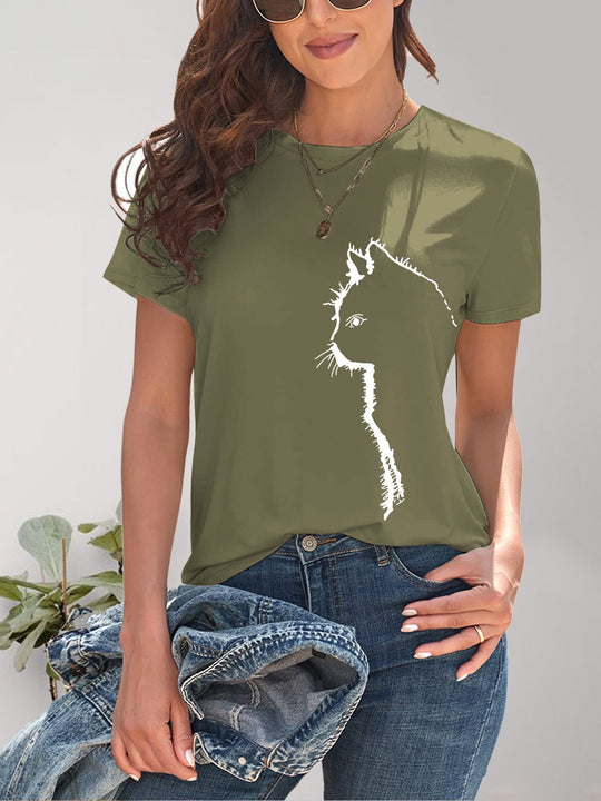 Heidi-Mode | Katzen Rundhals Kurzarm T-Shirt