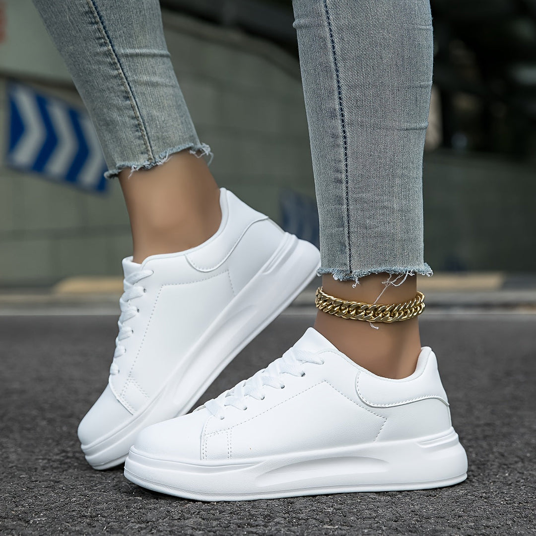 Heidi-Mode | Saubere Weiße Ledersneaker Für Damen, Weiß