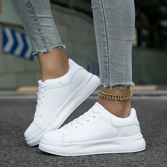Heidi-Mode | Saubere Weiße Ledersneaker Für Damen, Weiß
