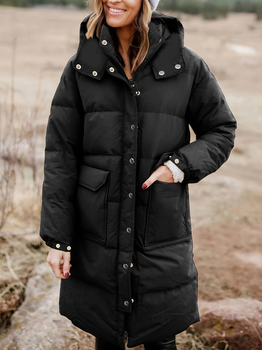Heidi-Mode | Stylischer Puffer Schwarzer Wintermantel mit Kapuze und Polsterung Ideal für Herbst/Winter