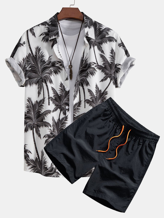 Tree Print Button Up Shirt & Swim Short