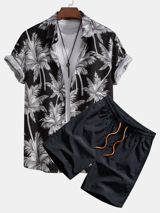 Tree Print Button Up Shirt & Swim Short