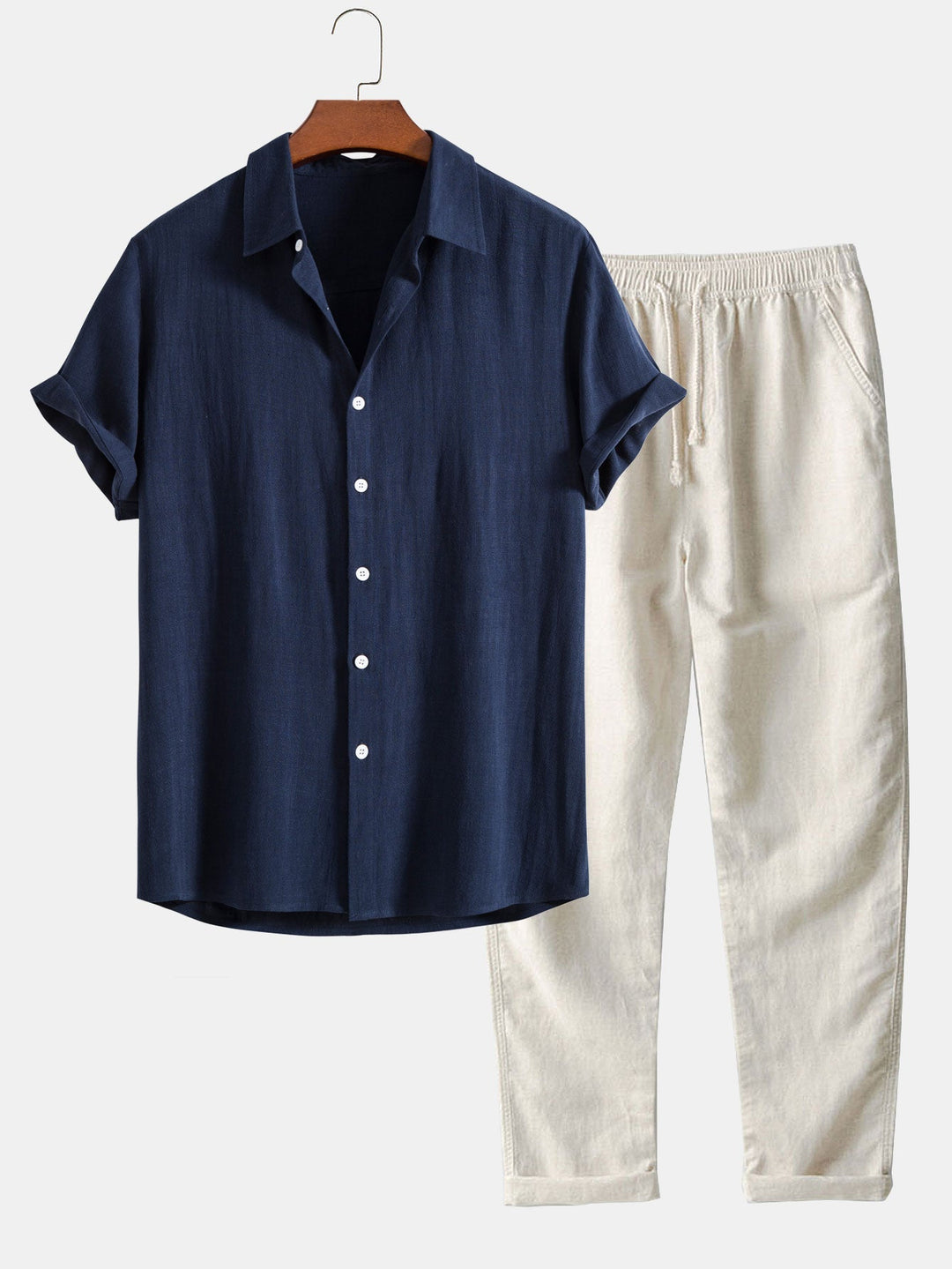 Rayon Blend Button Up Shirt & Straight Leg Pants