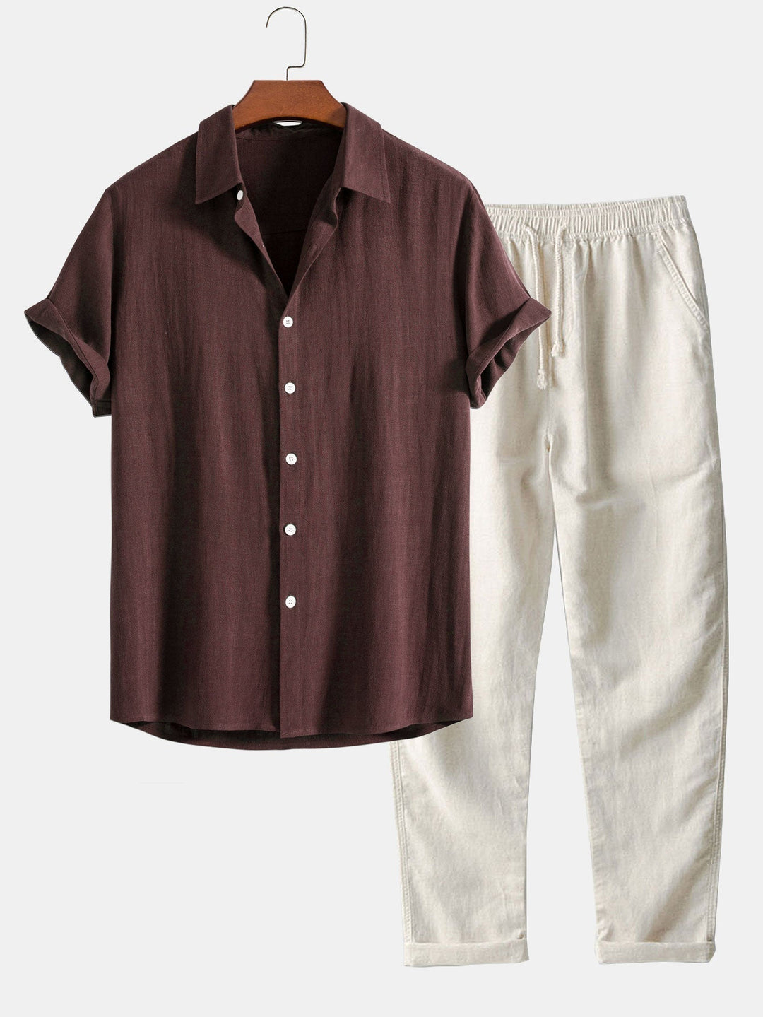 Rayon Blend Button Up Shirt & Straight Leg Pants