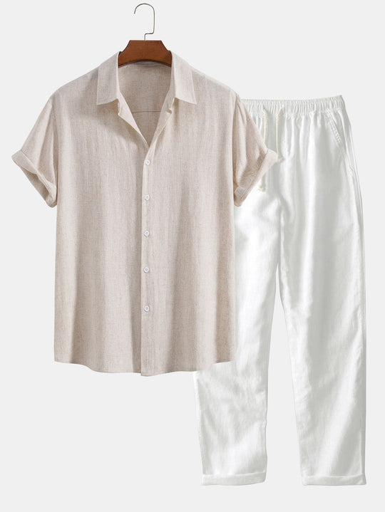 Rayon Blend Button Up Shirt & Straight Leg Pants