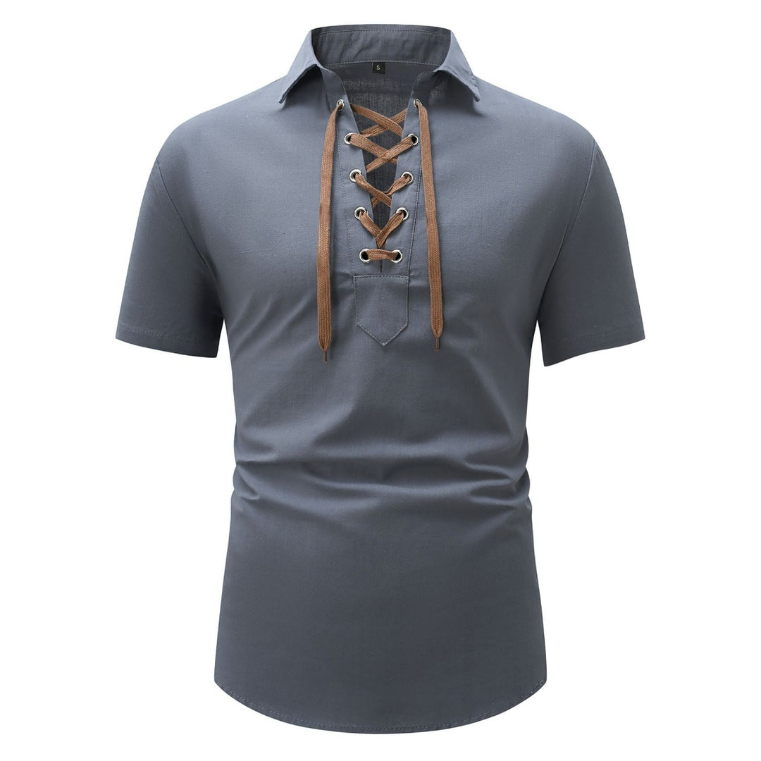 Heidi Mode | Leinen Revers Tether V-Ausschnitt Kurzarm-Shirt