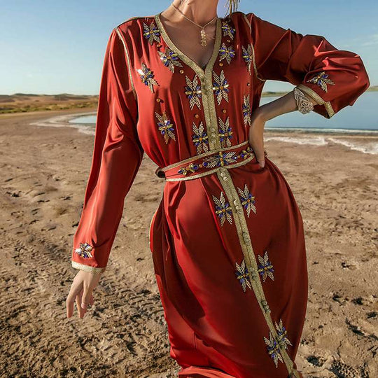 Heidi-Mode | Eid Kleid Arab Dubai Handgenäht Rhinestone Kaftan Kleid für Damen