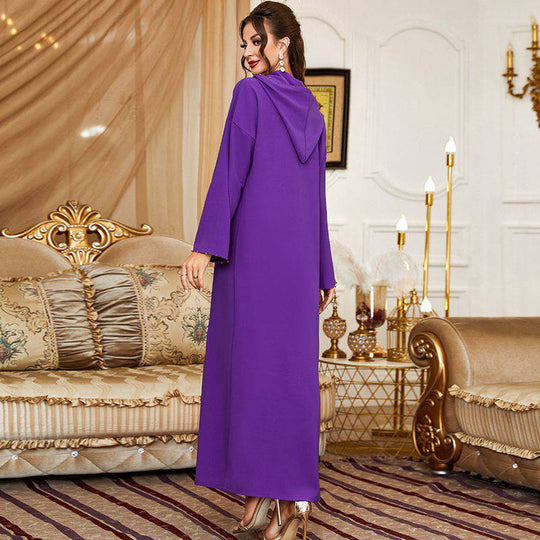 Heidi-Mode | Handgefertigter Strass Kapuzen Weinrote Femme Djellaba Frauen Abaya Kaftan Kleid Jalaba