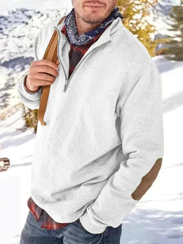 Heidi-Mode | Pullover Warmer Pullover mit Patches und V-ausschnitt Reißverschluss