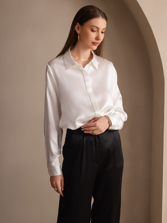 Heidi-Mode | Damen Klassische Seide Langarmshirt