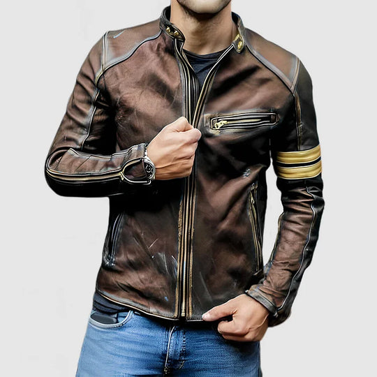 Heidi Stehkragen Farbe Block Biker Zip Up Lederjacke