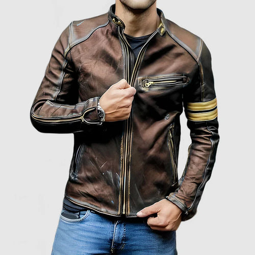 Heidi Stehkragen Farbe Block Biker Zip Up Lederjacke